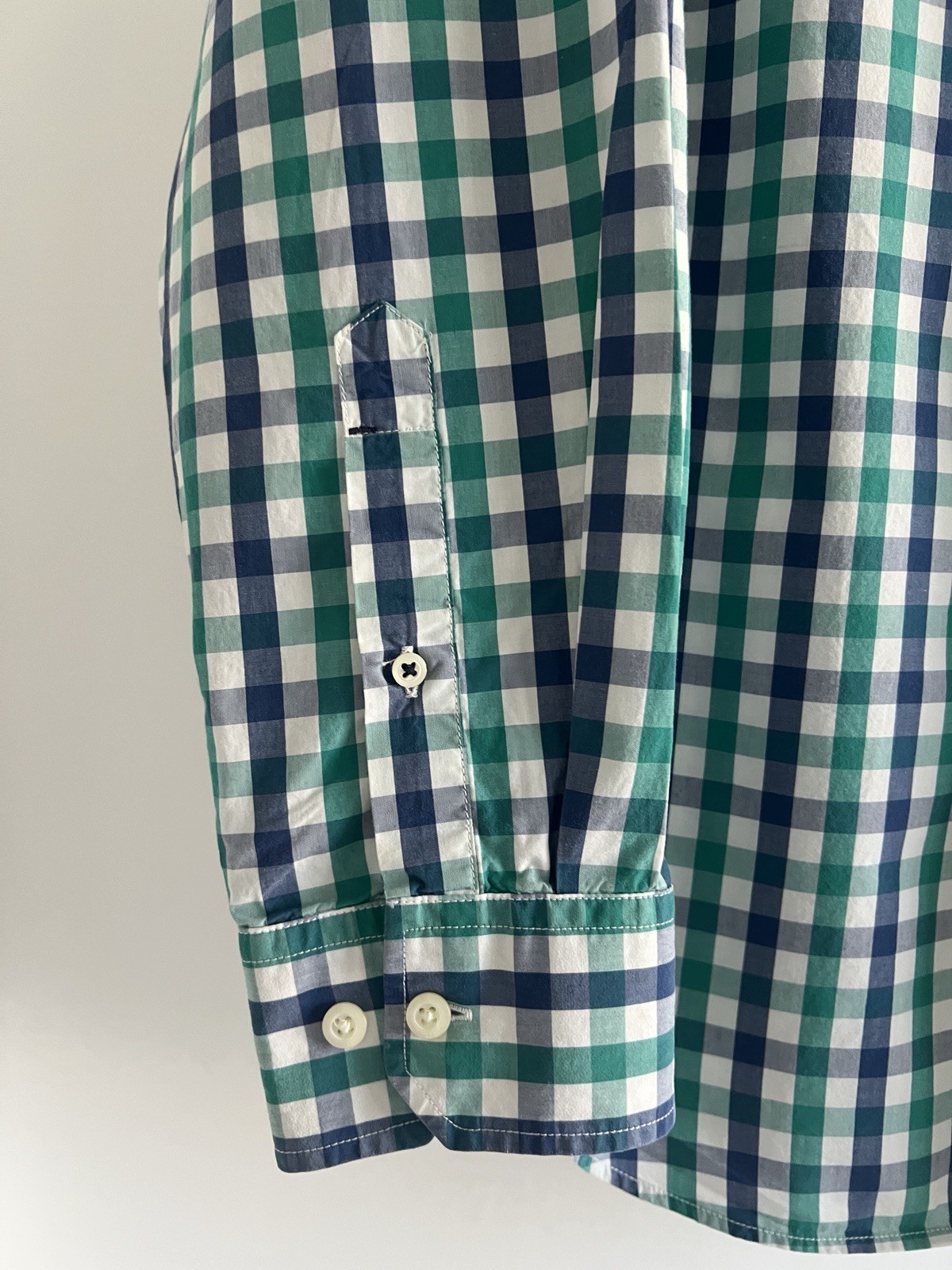 Banana Republic Men’s L Soft Wash Slim Green Blue White Check LS Button-Up