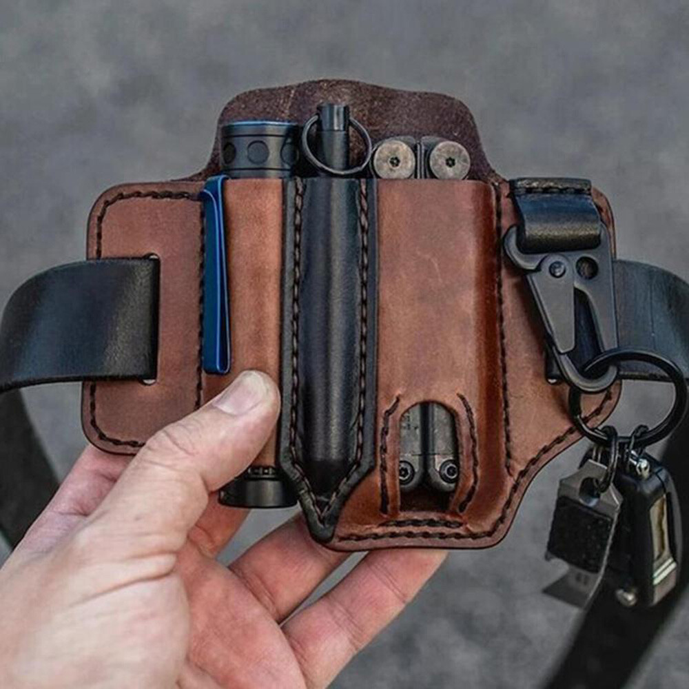 Crazy-horse Leather Pocket Waist Bag Cell Phone EDC Holster Belt Loop Organizer