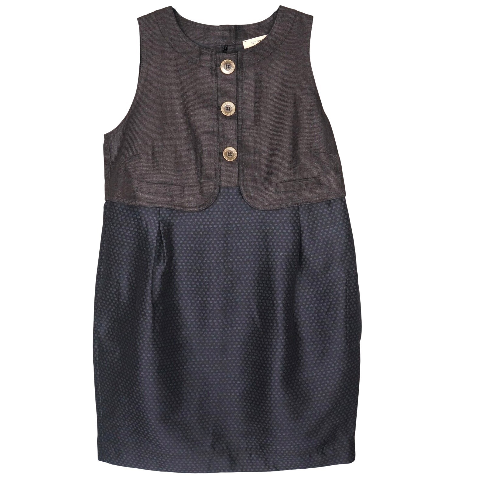 See By Chloe Linen Wool Vest Dress Womens Size 6 Gray Sleeveless Pleated Preppy