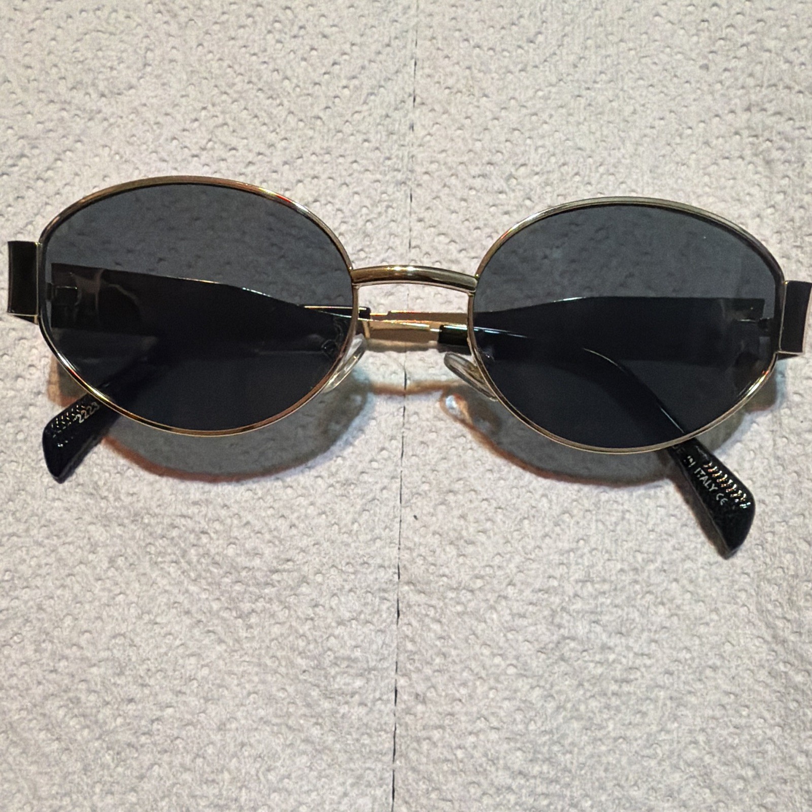 Celine Triomphe CL4000IN Women Oval Sunglasses Gold Metal Frame Gray Tinted