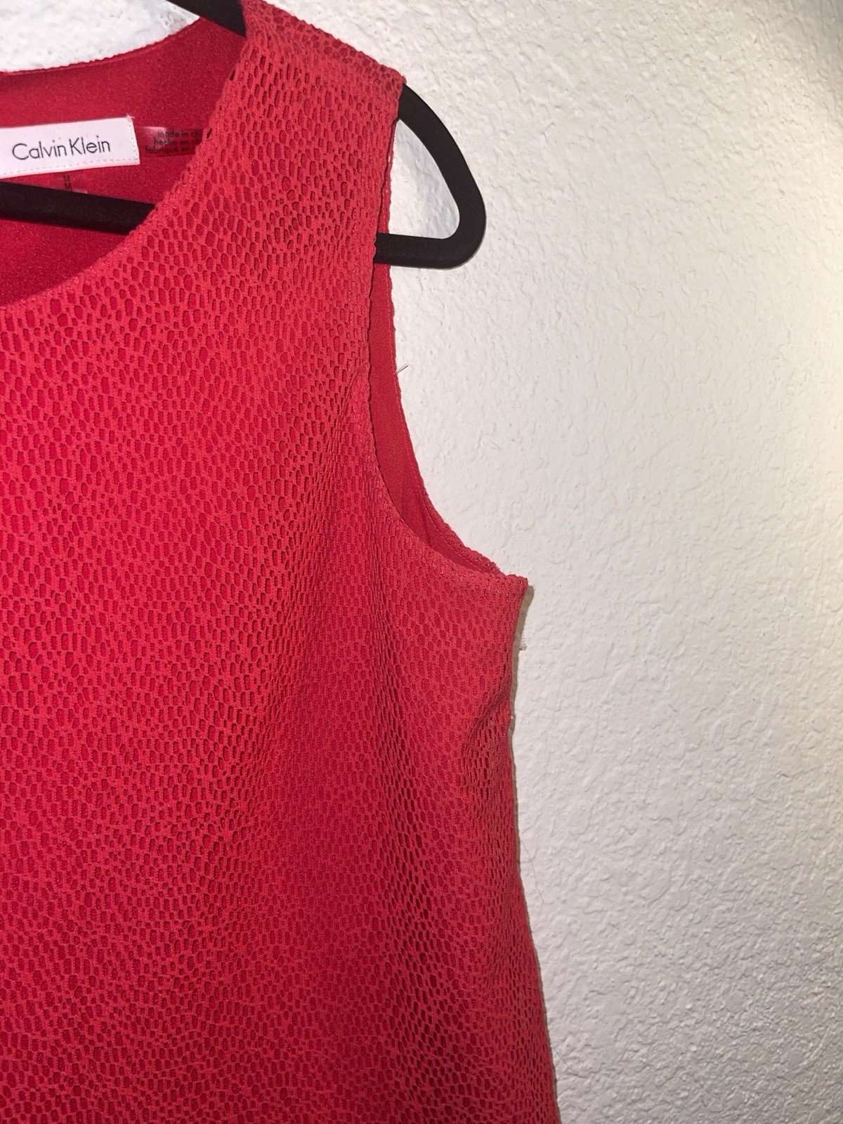 Calvin Klein Red Solid Lace Scoop Neck Sleeveless Zip Layered Top Size M