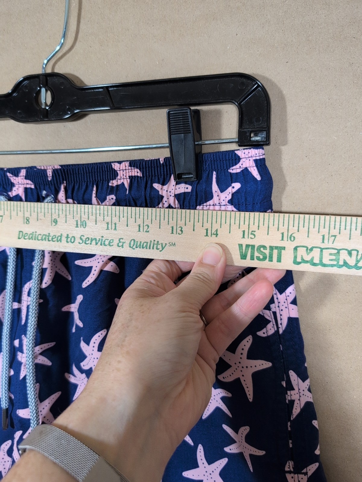 Tom & Teddy Men’s Medium Swim Trunks Purple With Pink Starfish Lined, Pockets