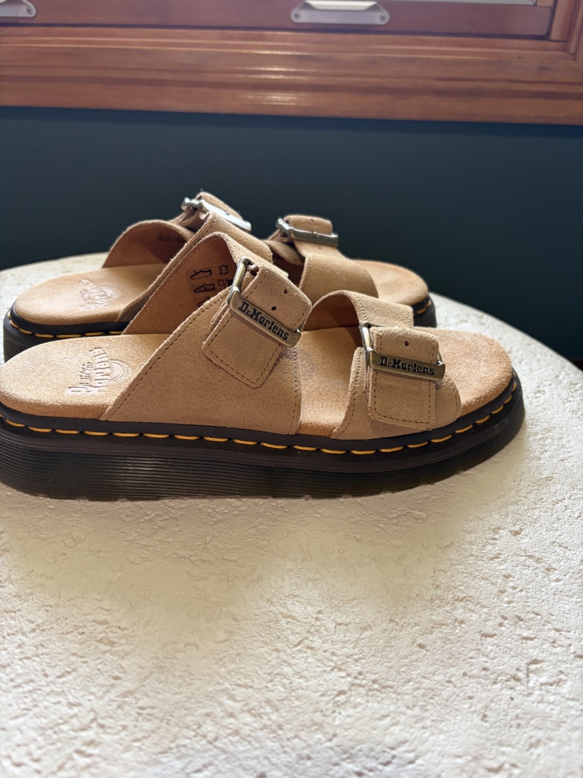 Dr. Martens Suede Buckle Sandals (Tan, Excellent Condition)