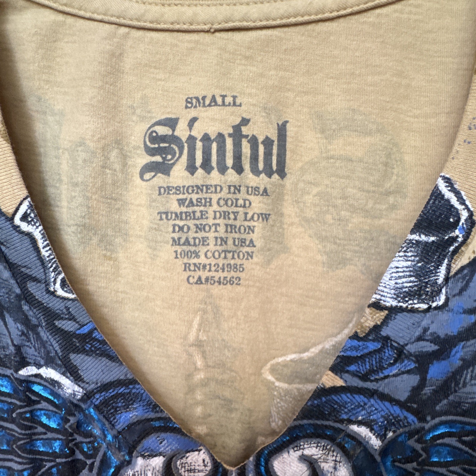 Sinful Women’s S Beige V-Neck Cap Sleeve Cotton Jersey Graphic Slim T-Shirt