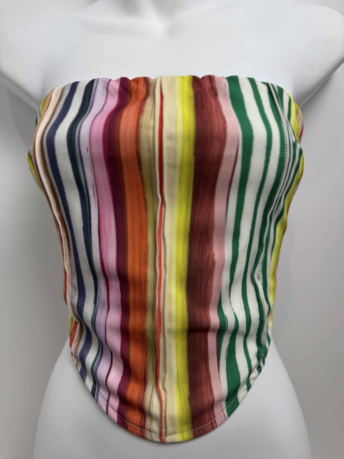 Tiger Mist Strapless Multicolor Stripe Handkerchief-style Hem Tube Top