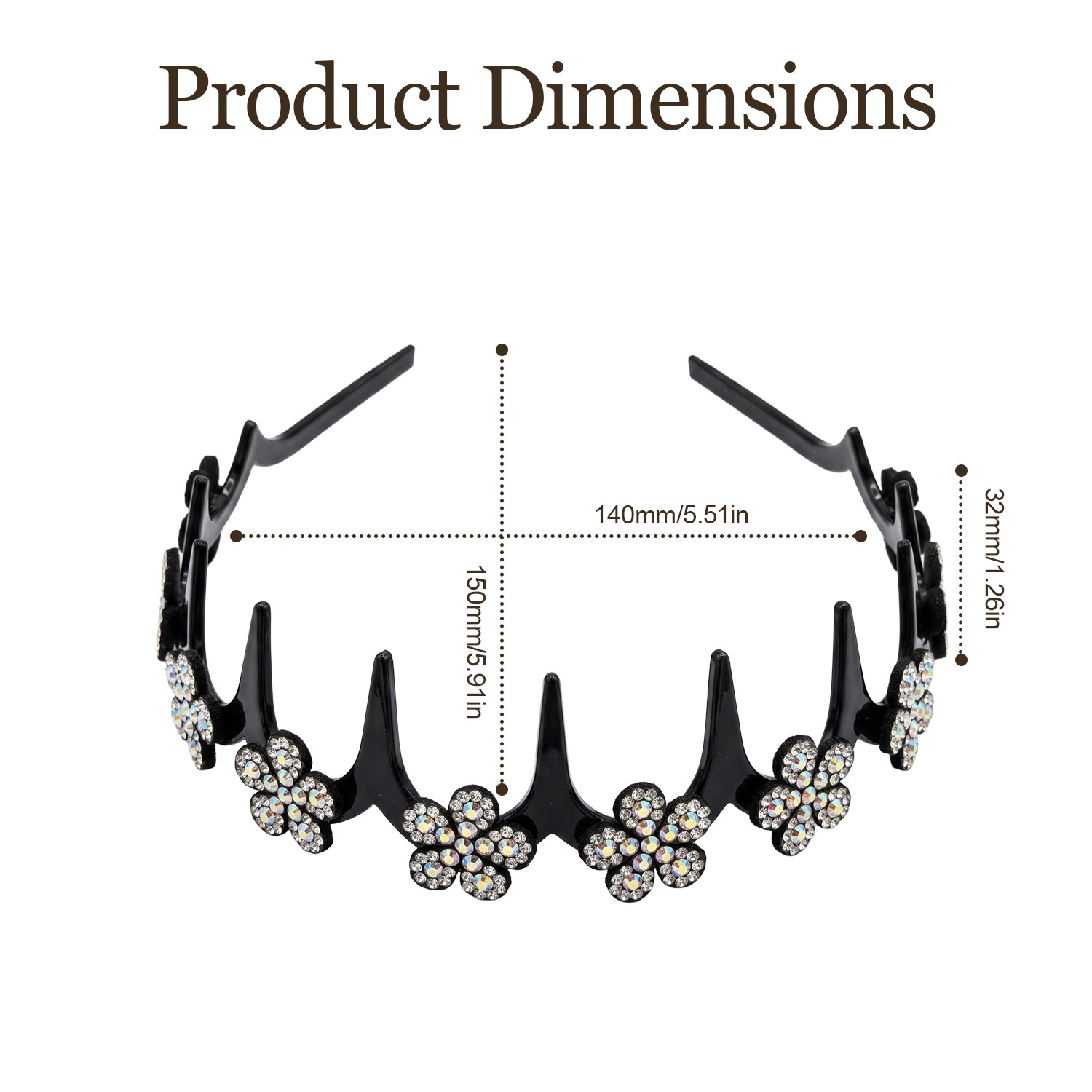4PCS Glitter Rhinestone Butterfly Flowers Crystal Wavy Teeth Headband for Women