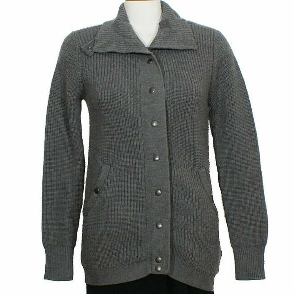 EILEEN FISHER Ash Gray Linear Merino Wool Rib Jacket S
