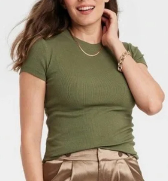 NEW A New Day Women’s Slim Fit Short Sleeve Ribbed Casual Top Size XL