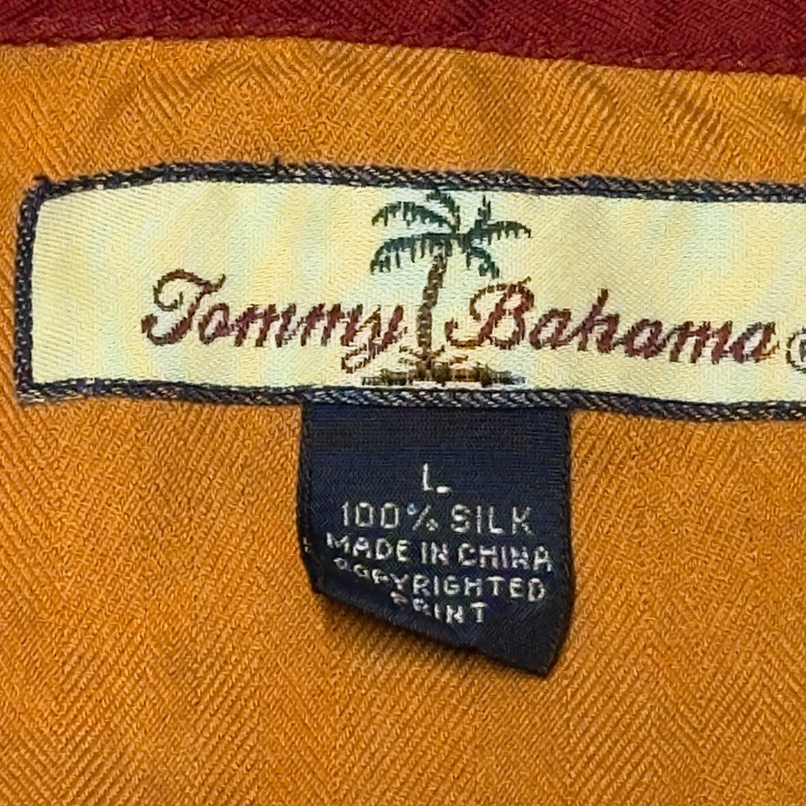 Tommy Bahama 100% Silk Bamboo Herringbone Shirt Hawaiian Camp Loop Button Large