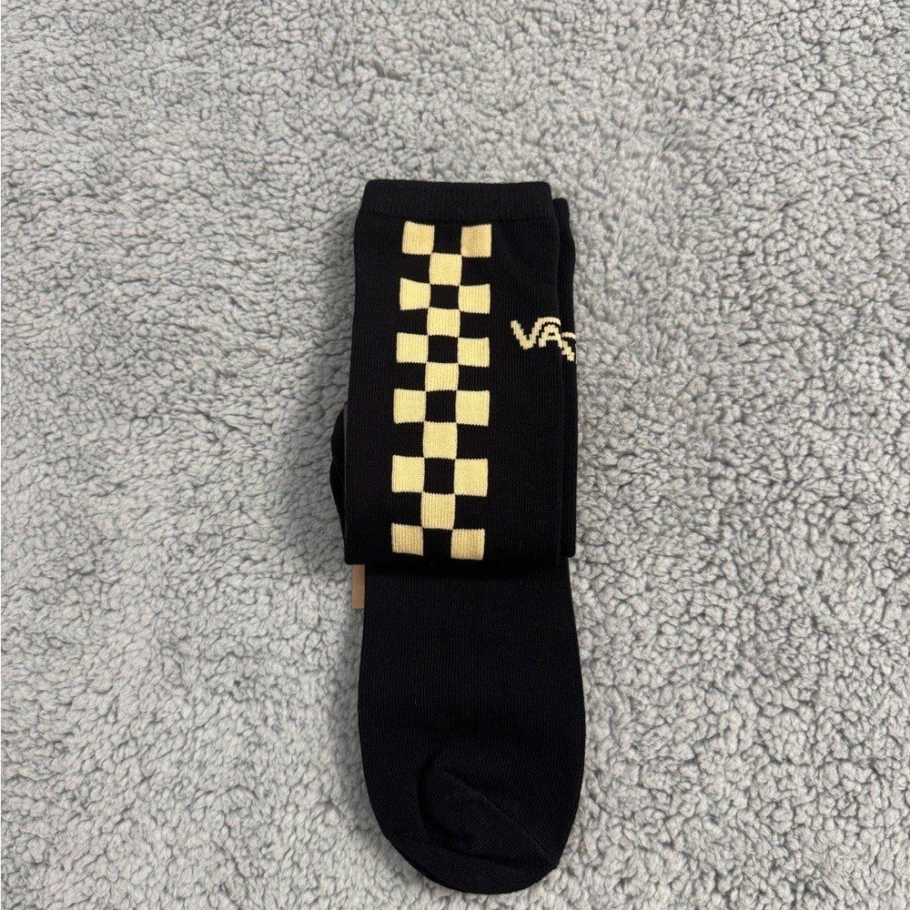 Vans Checkered Crew Socks Mens Womens 6.5-9 Black Cream Classic Logo Athletic