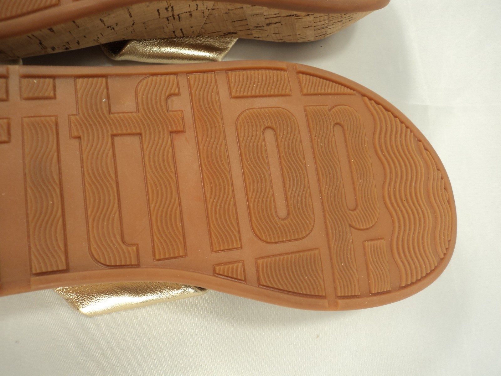 FitFlop F-Mode Leather-Twist Flatform Slides-Cork Wrap in Gold Sz 10 NWOB