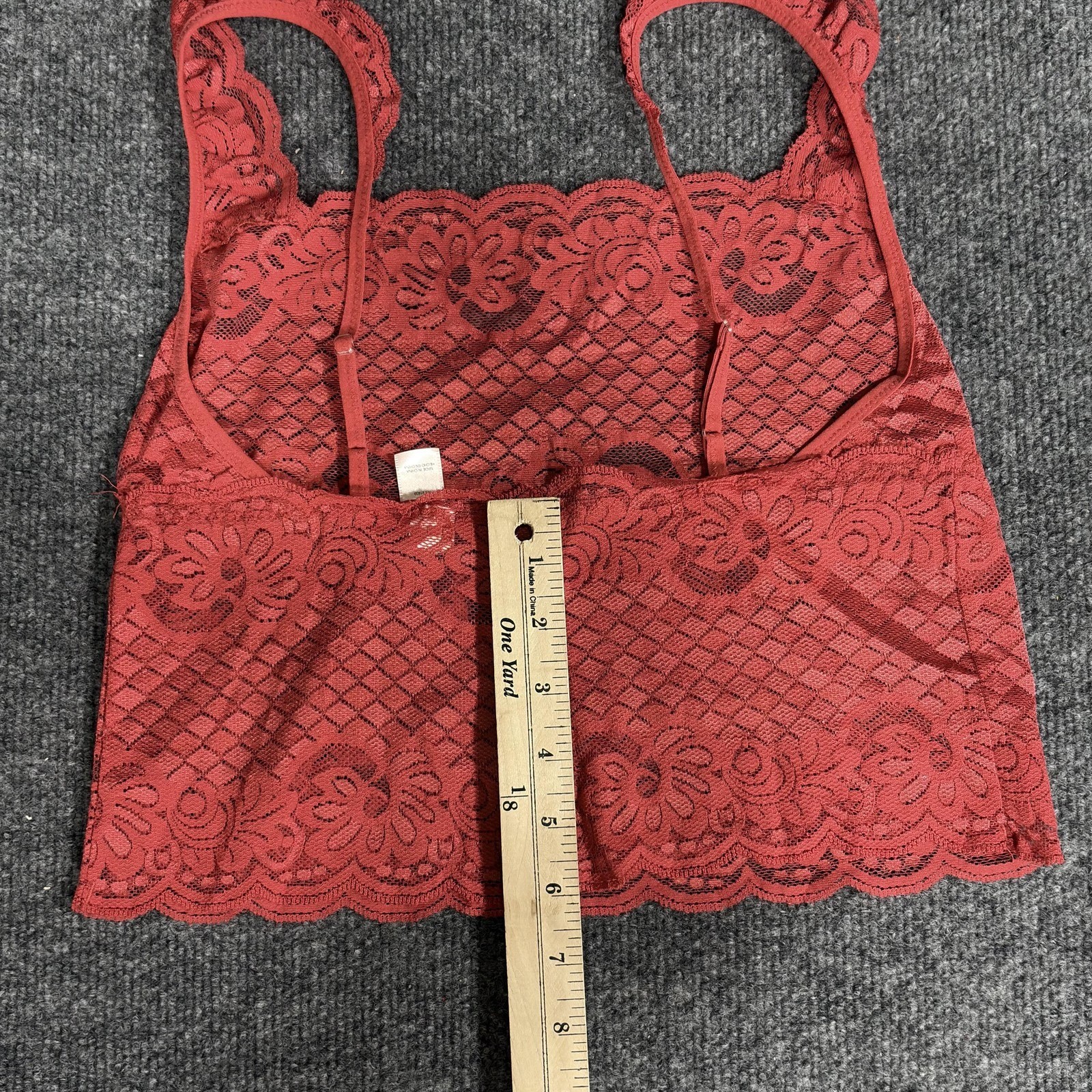 A.C.T. International Bralette Womens Large Red Lace Sheer Floral Stretch Cami