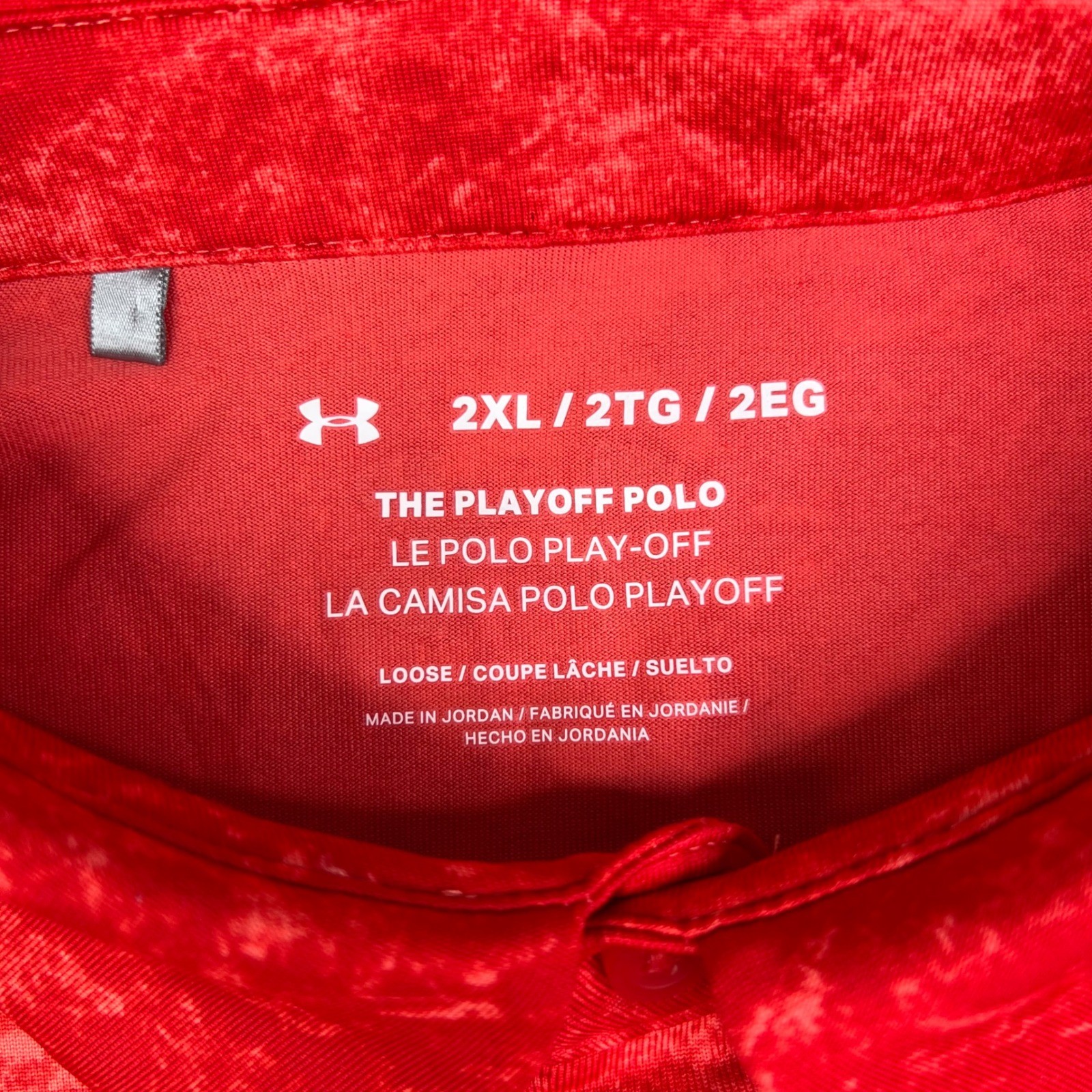 Under Armour Playoff Golf Polo Shirt Mens 2XL Red Marble Print Loose Fit Stretch