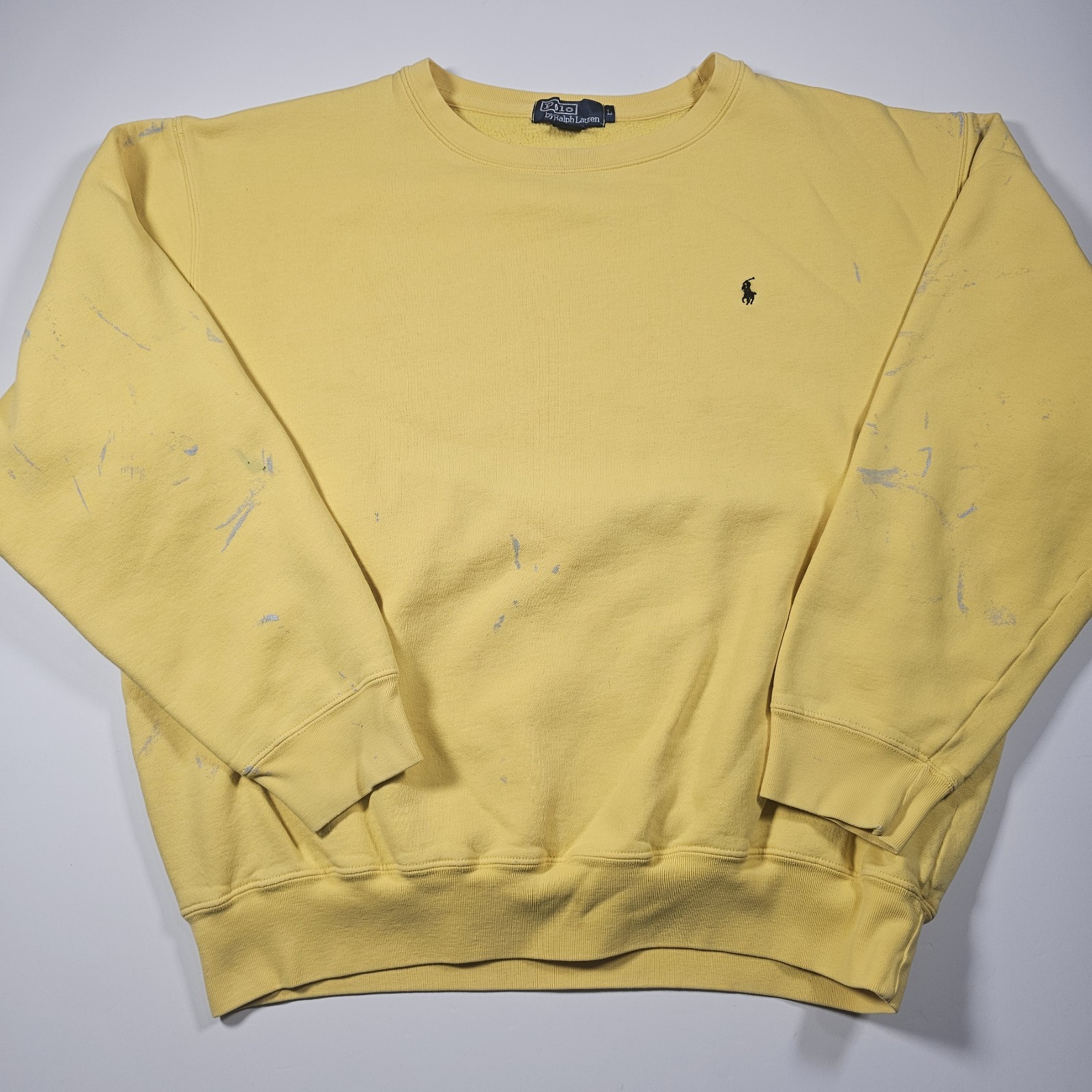 Vintage Polo Ralph Lauren Crewneck Sweatshirt Yellow Paint Splat Men’s Large 90s