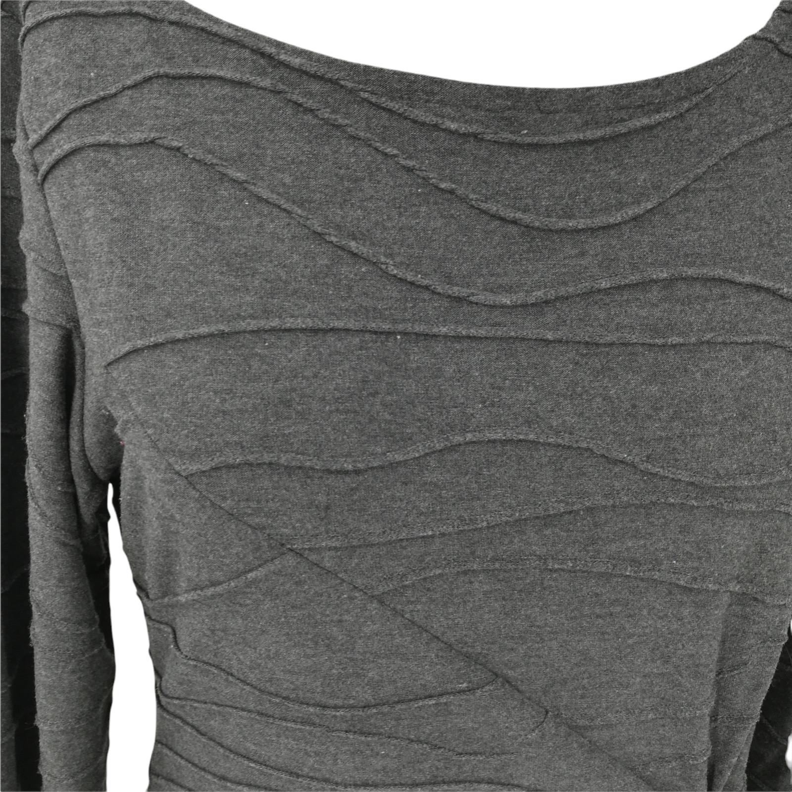 Sharagano Bodycon Knit Dress Size 4 3/4 Length Sleeve Asymmetrical Gray Wrap
