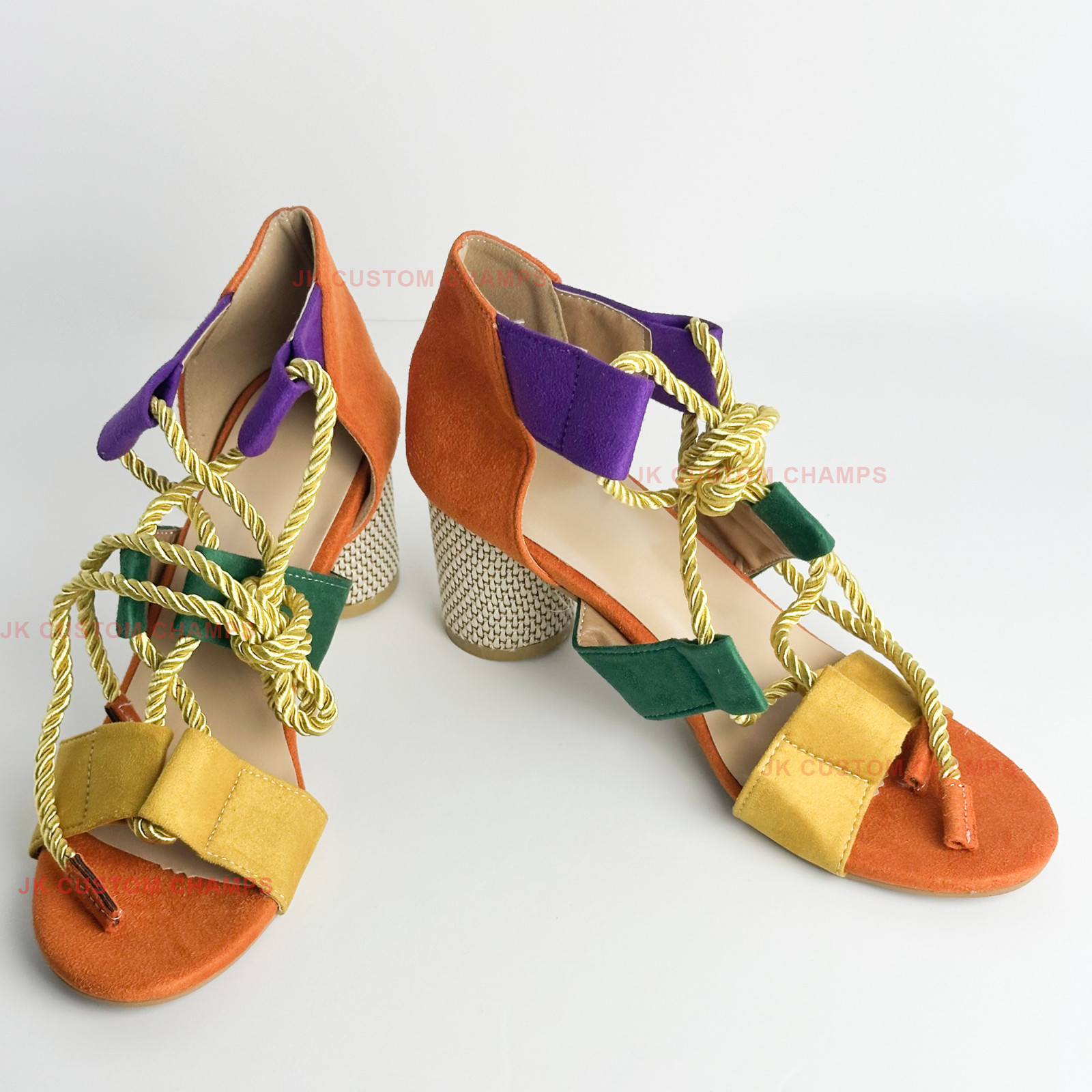 Women’s Strappy high heel sandals Open Toe Colorful Rope Faux Suede Lace Up Shoe