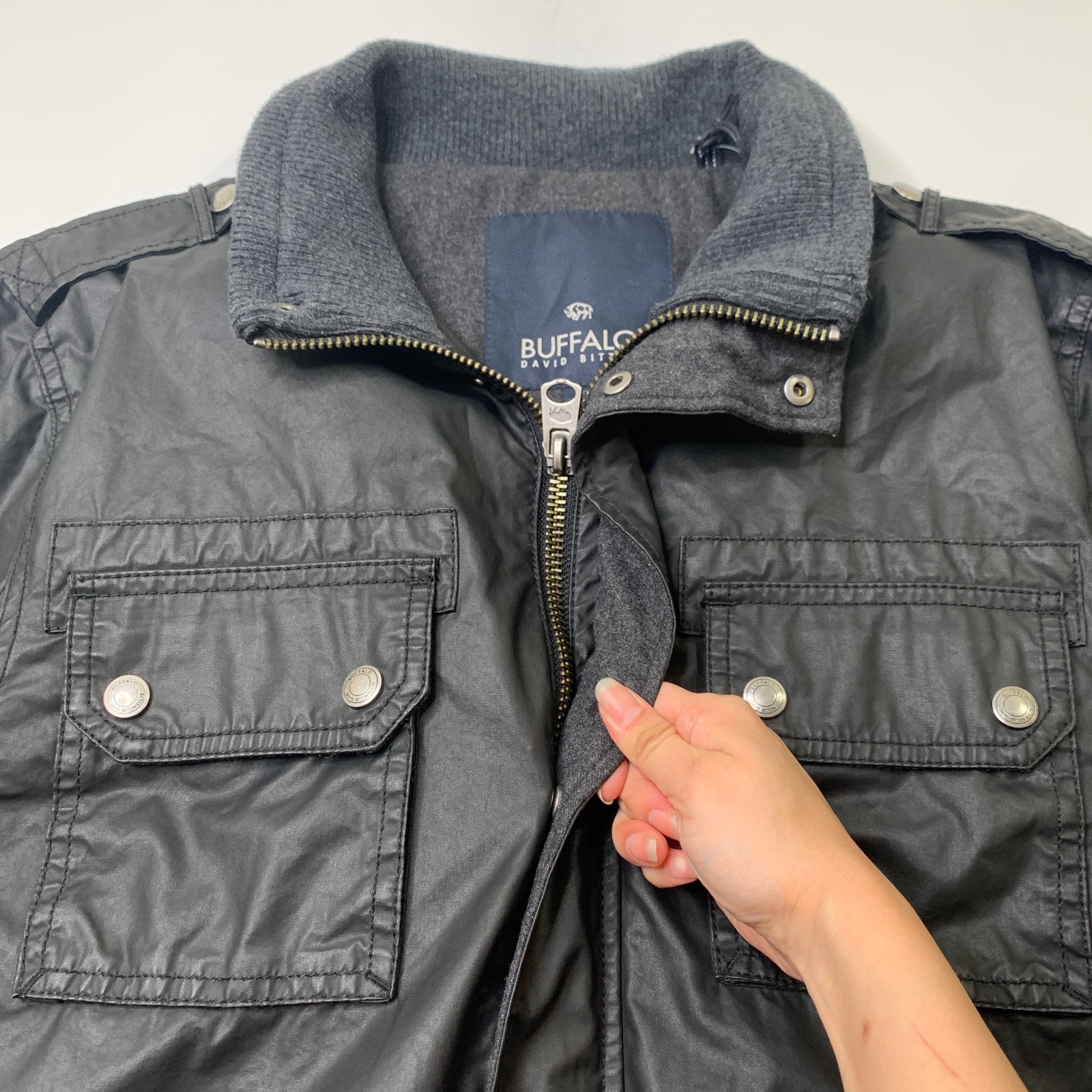 Buffalo David Bitton Jacket Mens L Full Zip Military Utility Cotton Blend Canvas