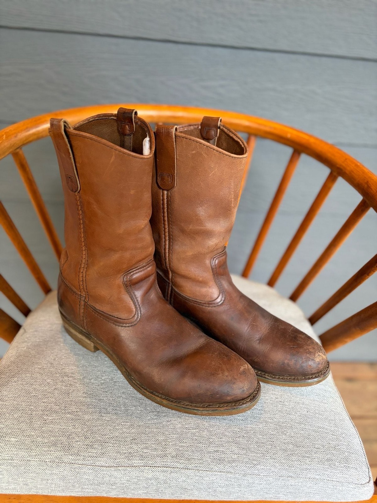 Red Wing Pecos Brown Leather Pull-On Western Work Boots Model 593