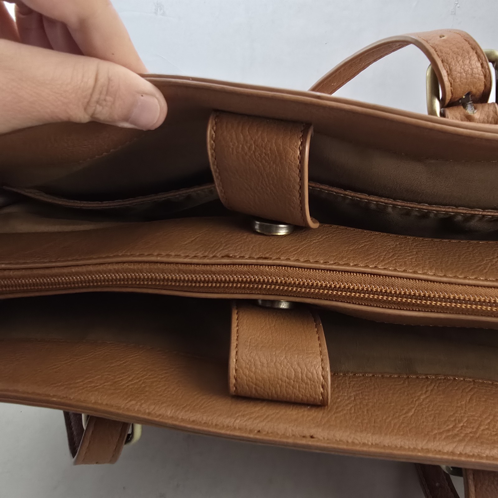 Ecosusi Brown Vegan Leather Tote Laptop Bag Tassel Strap Structured Work Satchel