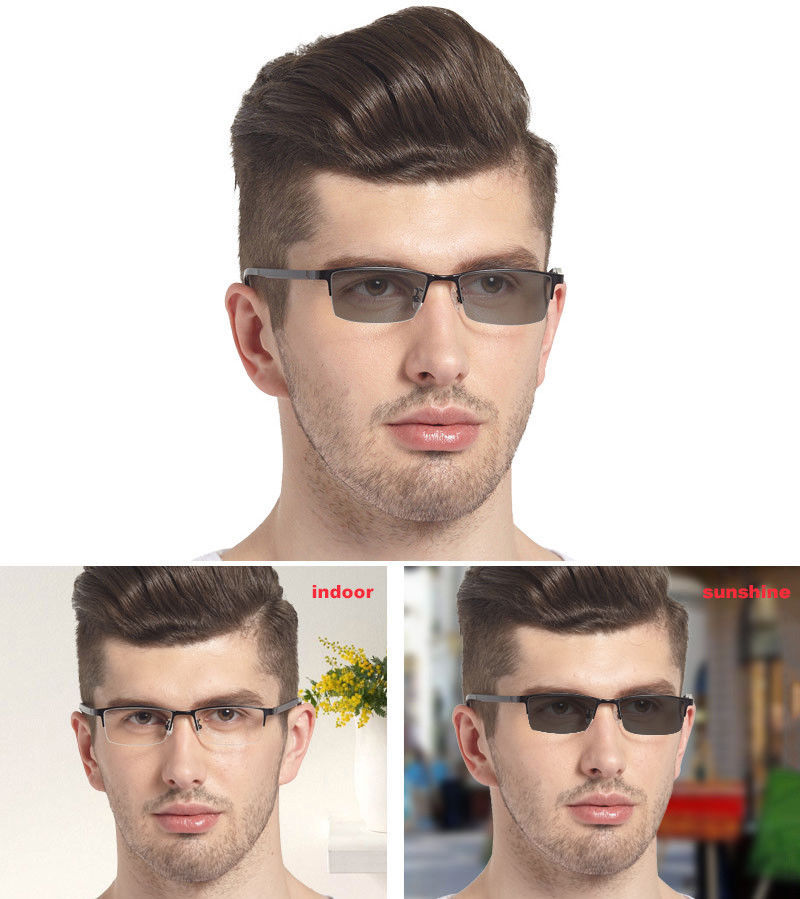 Half Rimless Mens Photochromic lens Reading Glasses +1.00 ~ +4.00 Single Vision