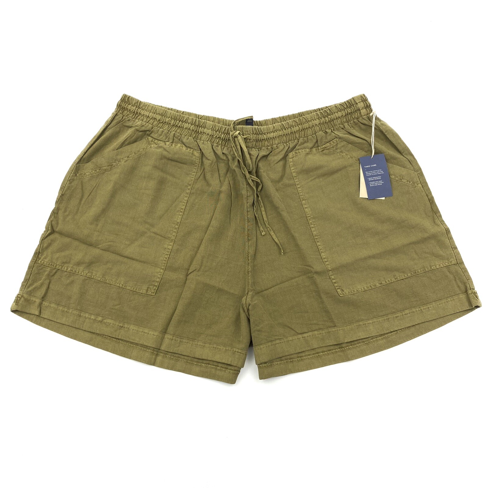 Universal Thread Womens Plus Size 2X Mid-Rise Tie Waist Utility Shorts Olive