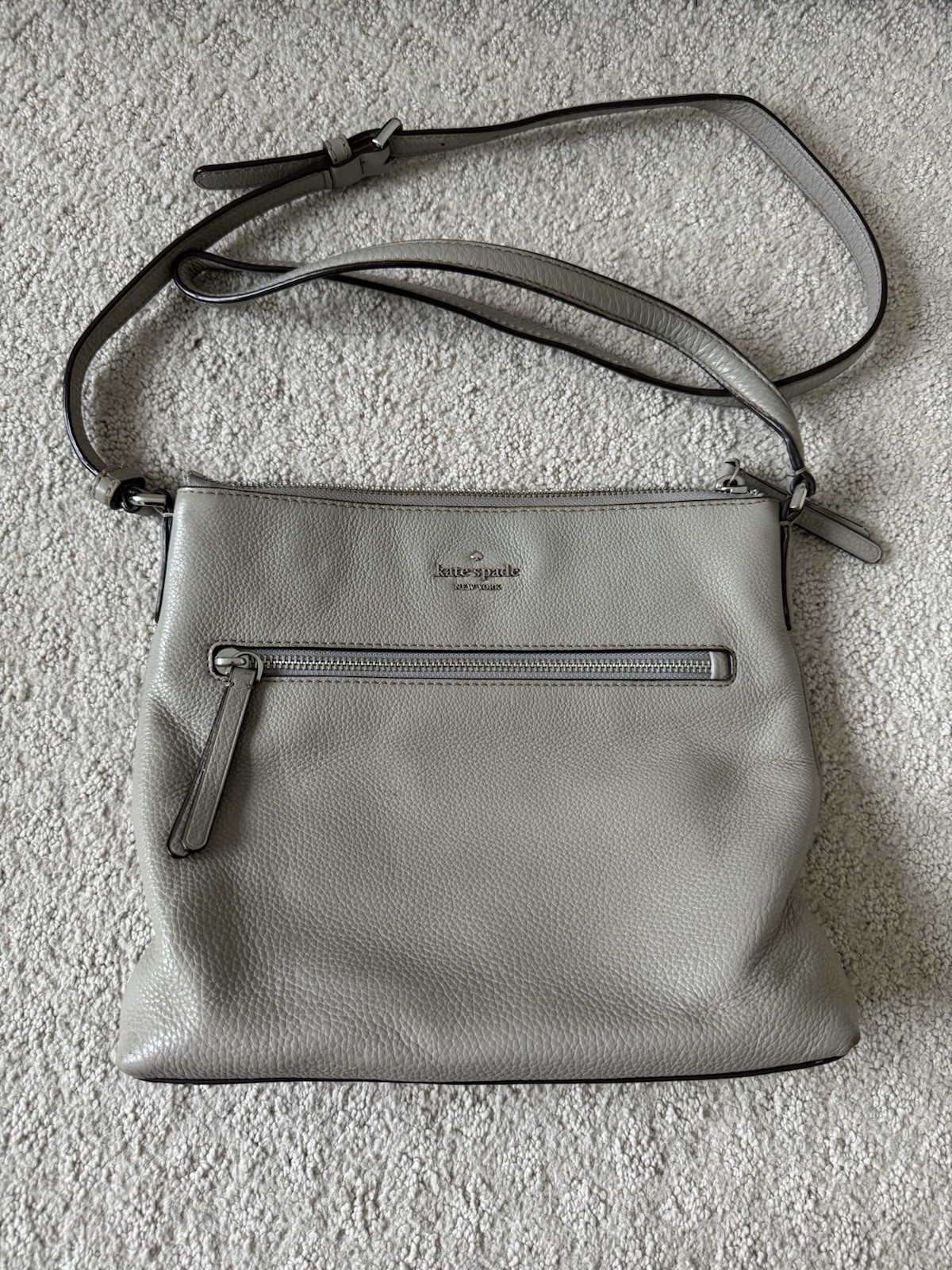 kate spade new york Gray Zip Top Crossbody Bag, Front Zip Pocket