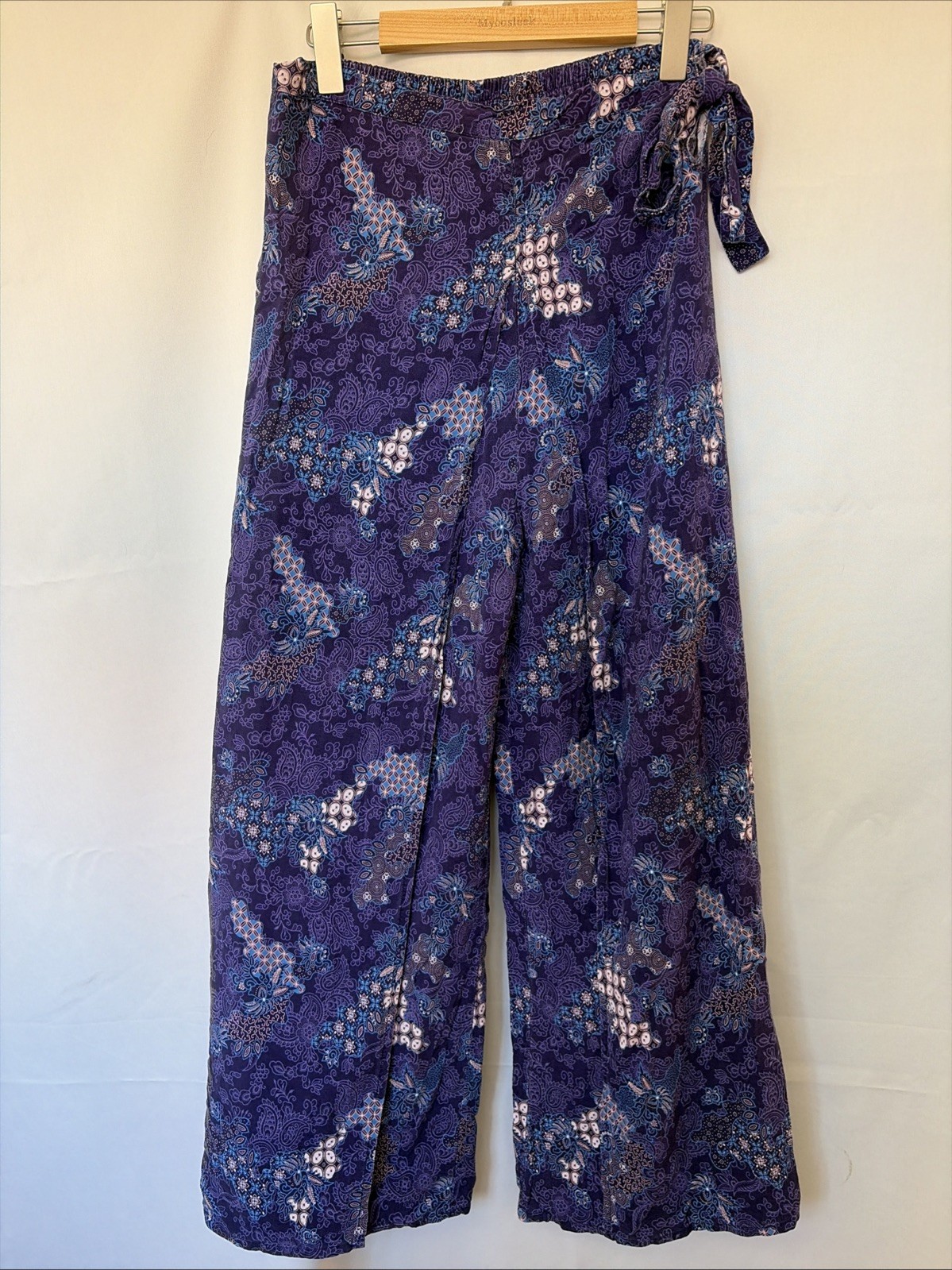Batik Keris Wrap Pants Boho Lounge Paisley Elastic Waist-Side Tie One Size