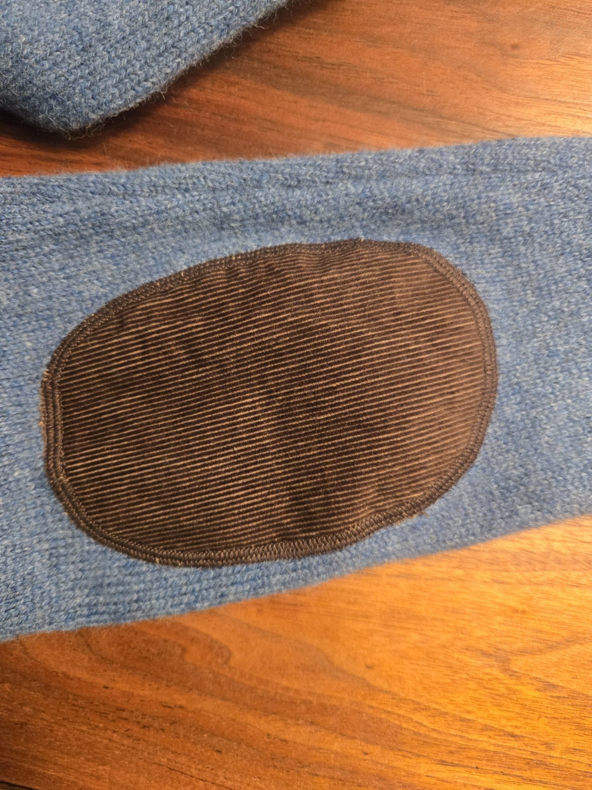 LL Bean Sweater Mens Medium Blue Shetland Wool Corduroy Elbow Patches 1/4 Zip