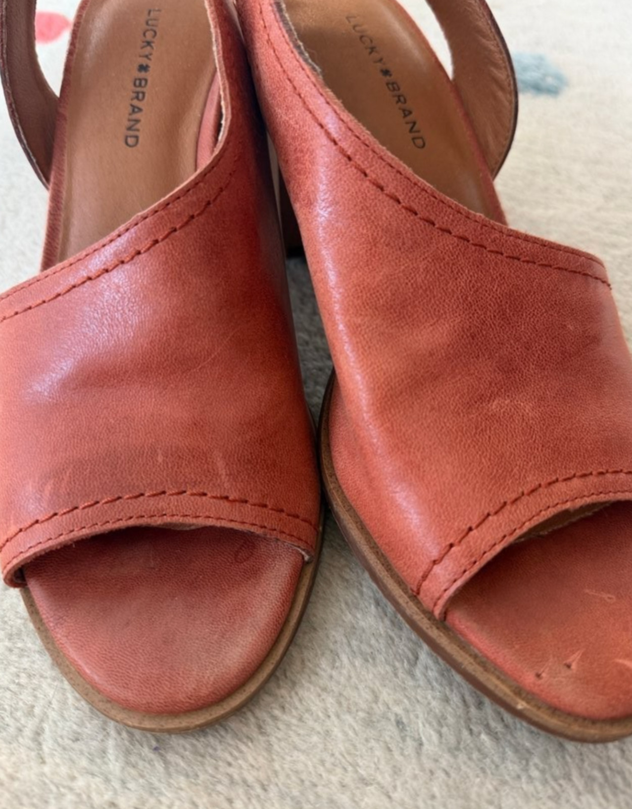 Lucky Brand Terracotta Leather Slingback Open Toe Block Heel Women’s Fits 9