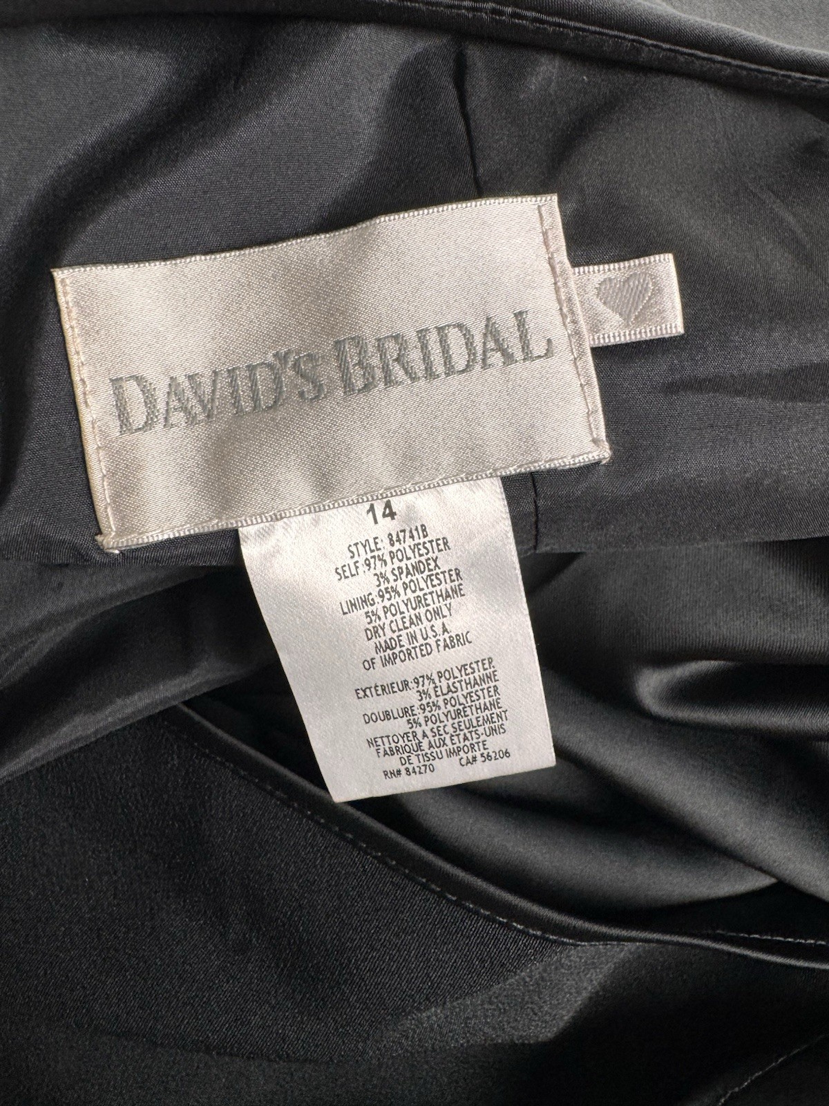 NWT David’s Bridal Sleeveless Stretch Satin Dress Women’s 14 Black Retail $139