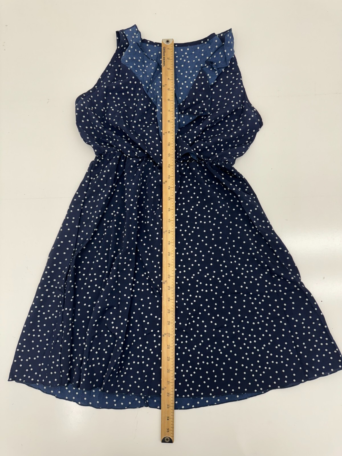 Shein Dark Blue White Polkadot Sleeveless V Neck Dress Womens Size Medium