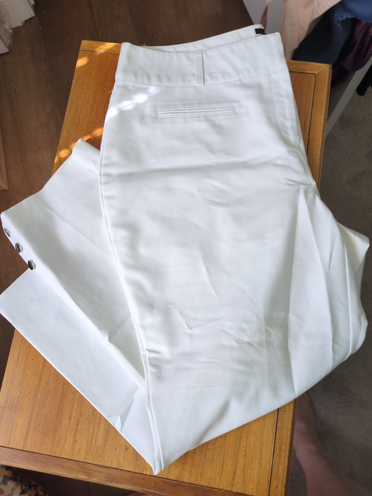 Style & Co White Pants Size 18 Snap And Zip Closure Button Embellished Ankles
