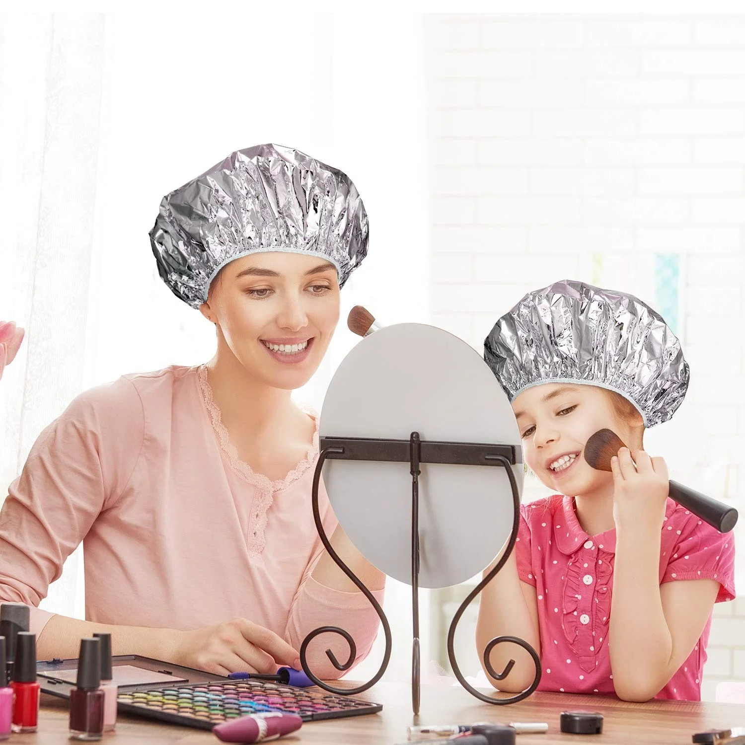 Shower Cap Heat Insulation Aluminum Foil Insulation Hat Elastic Bathing Cap For
