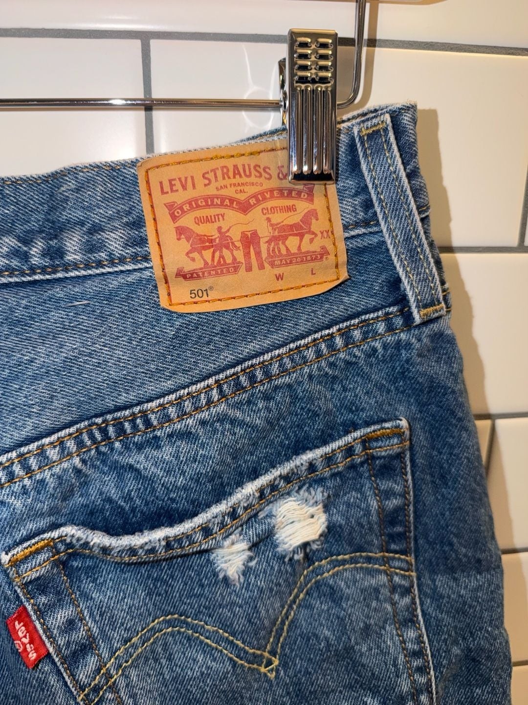 Levi’s 501 Original High Rise Distressed Denim Cut Off Shorts