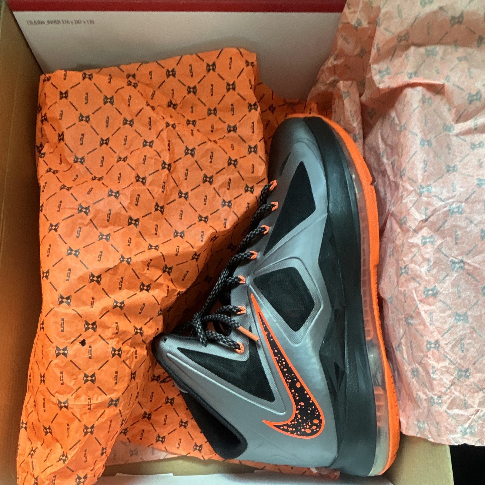 Nike LeBron 10 Lava Men’s Basketball Mid Top Sneakers Gray Orange Black 2012