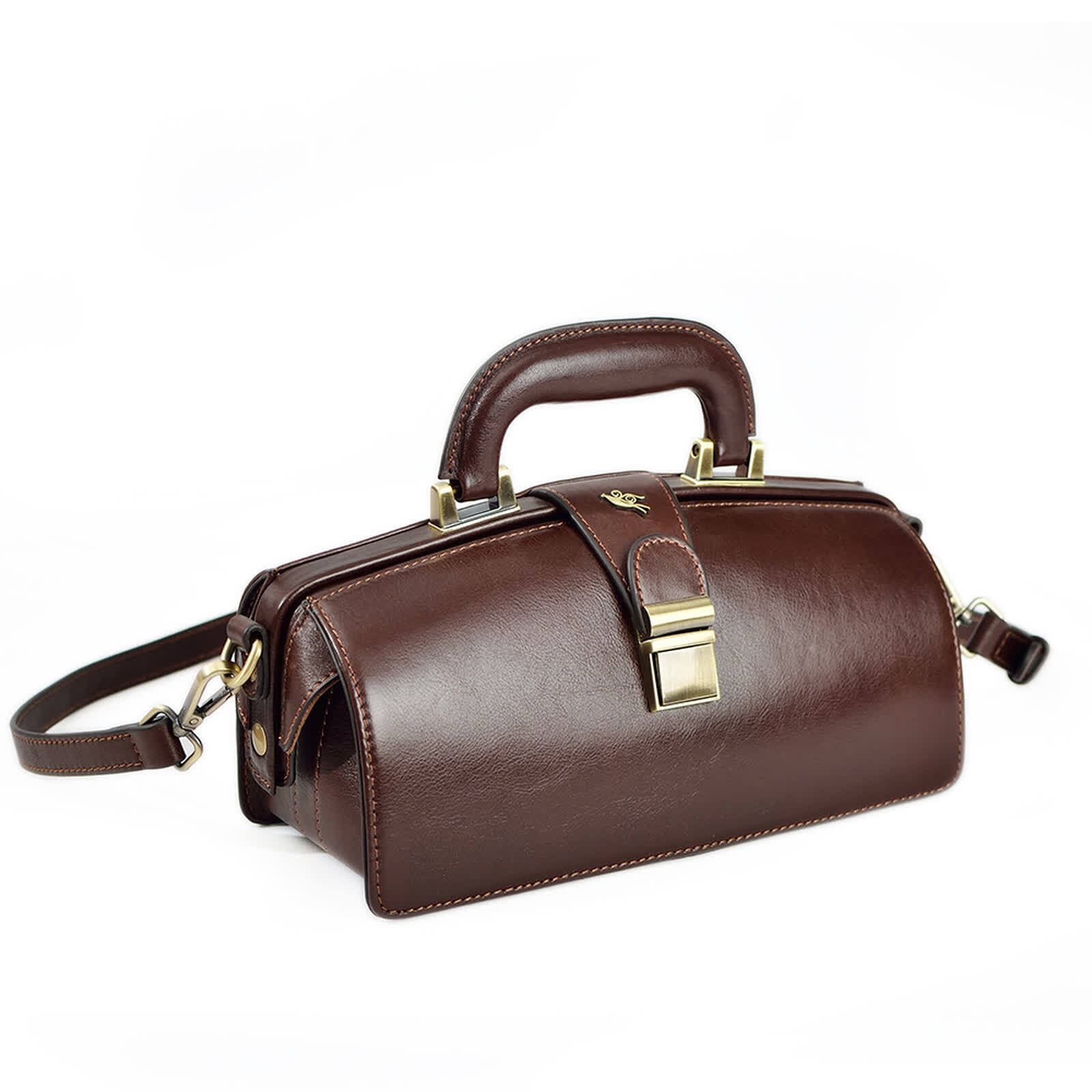 Erivis Coffee Women Leather Shoulder Bag Doctor Handbag with Pockets