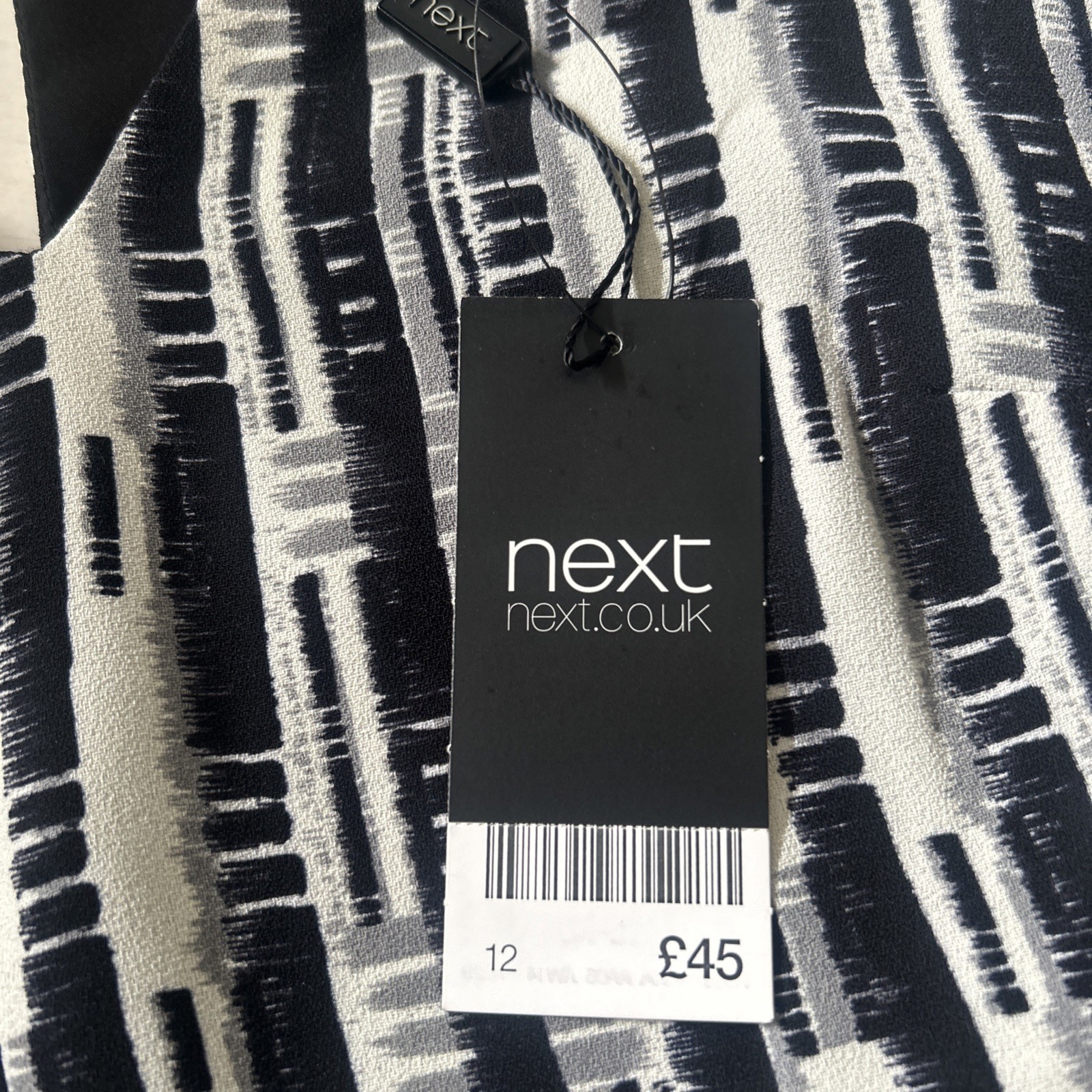 Next Black Grey White Printed Tunic Shift Dress New Tags 12 Work Office Summer