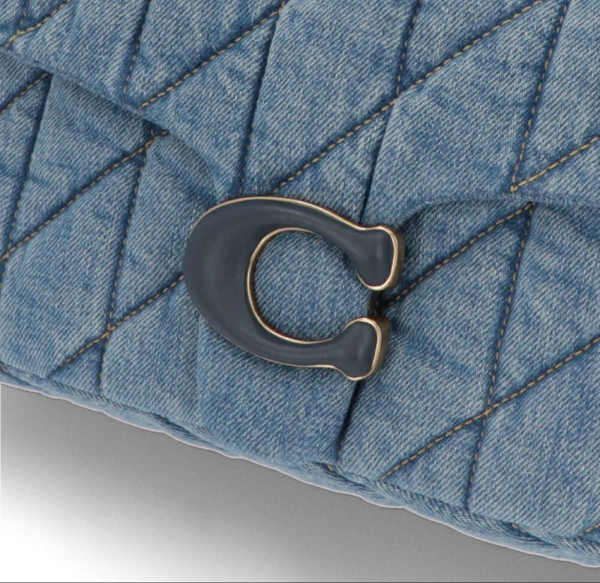 COACH Tabby Shoulder Bag Quilted Denim Leather Chain Strap 2-Way Blue 14x26x8cm
