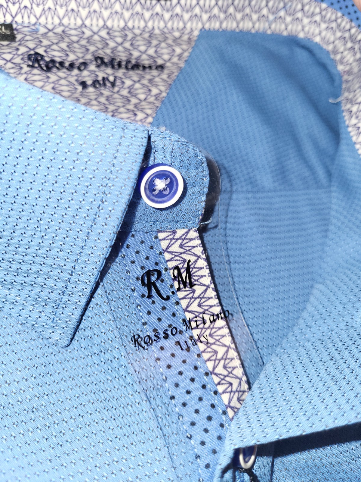 NWT Rosso Milano Italy Men’s Dress Shirt 4XL Modern Fit Blue Patrol Textured