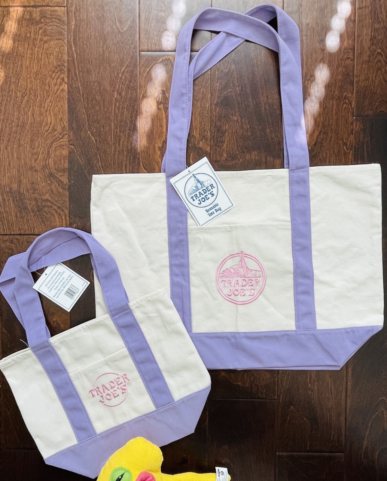 Trader Joe’s Paste Canvas Tote Bags Set of 2 in Lavender Purple New with tag