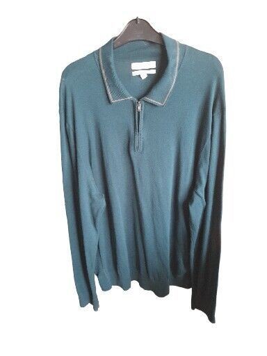 M&S Autograph Mens Sweatshirt 44/46″ XL Long Sleeve 1/4 Zip Green Supima Cotton