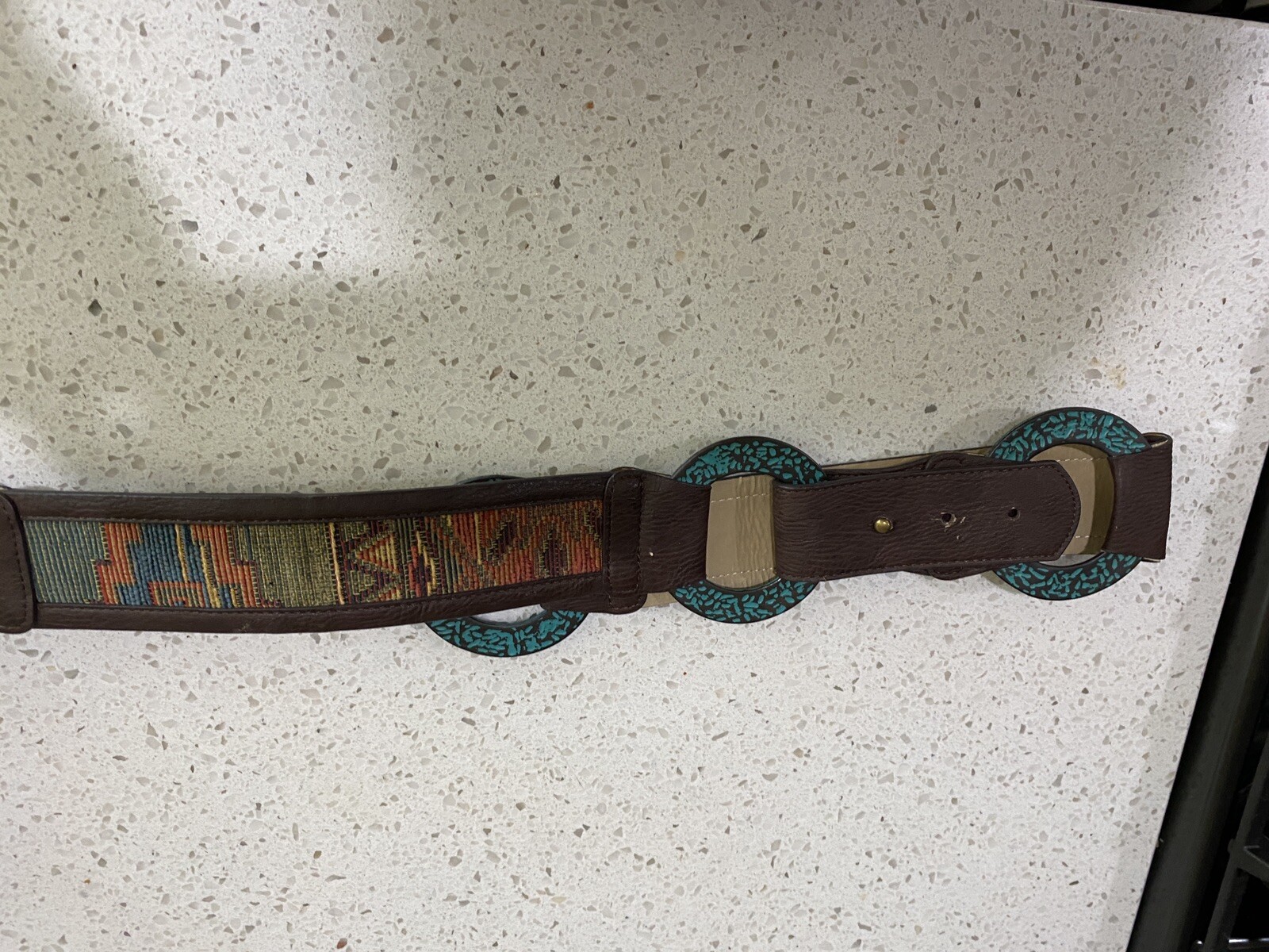 Chicos Faux Leather Turquoise Belt with embroidered design Size Large