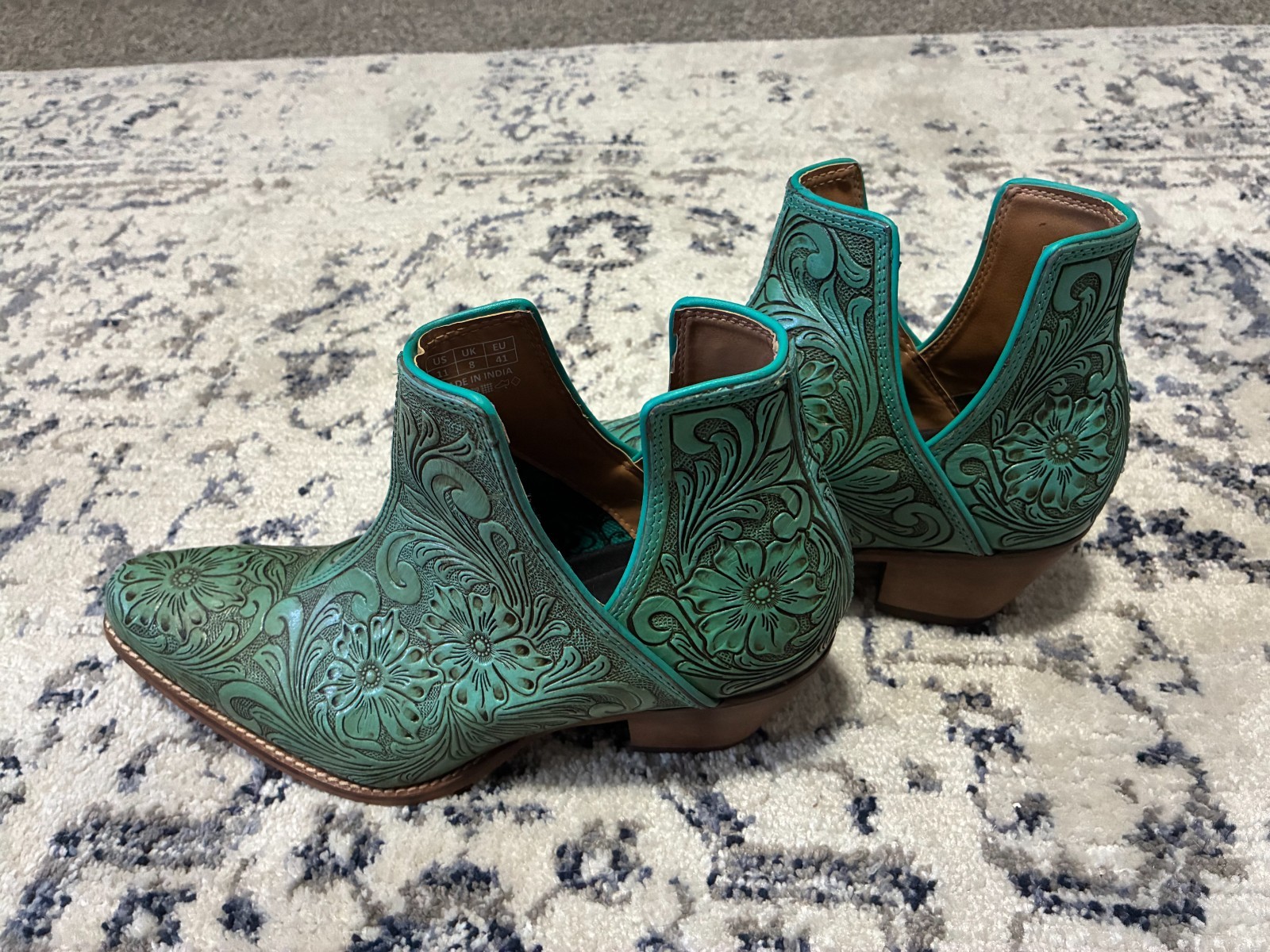 Myra Hand Tooled Western Booties in Turquoise Women’s Size 11