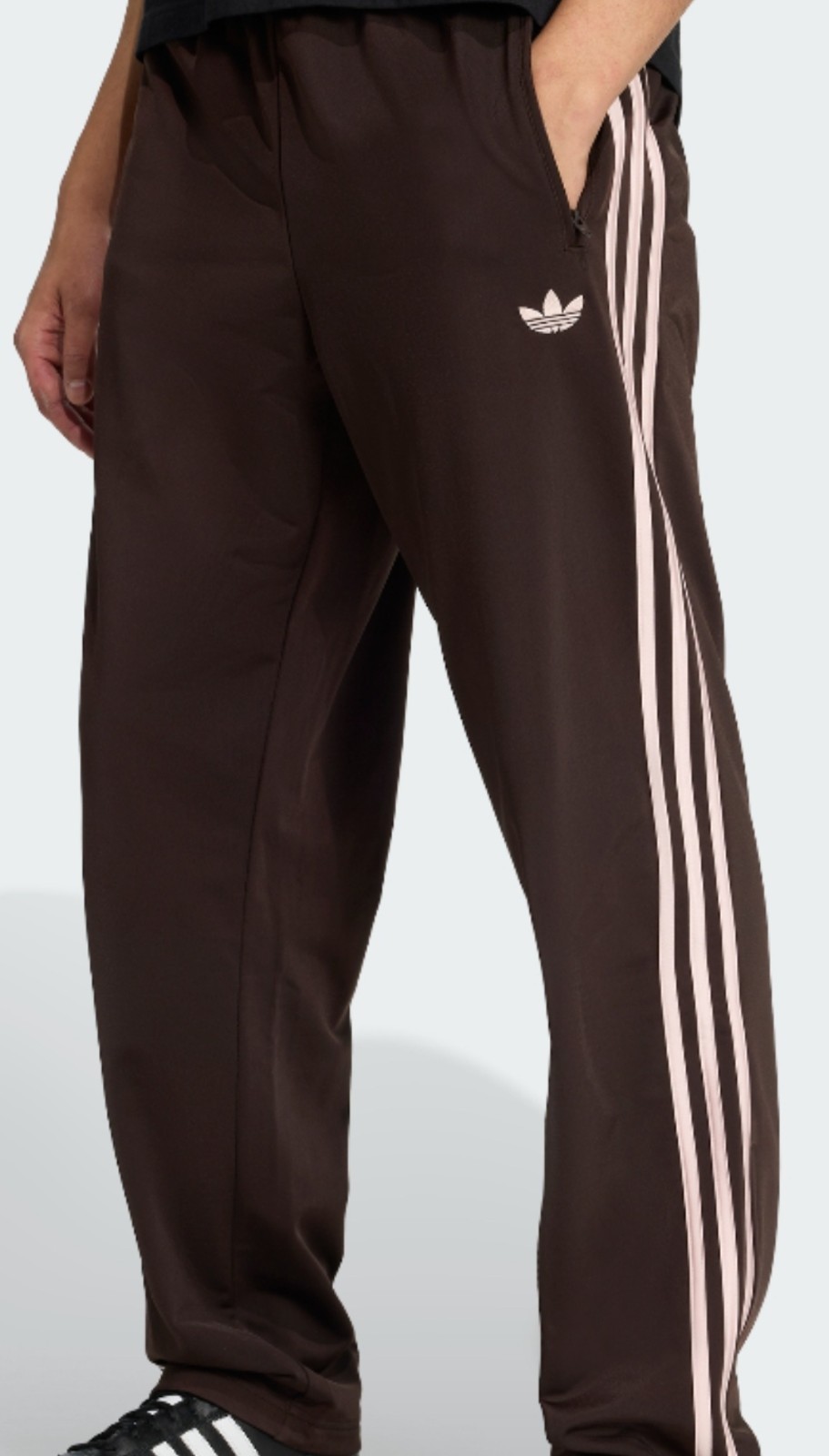 Adidas Track Pants Aurora Coffee (Brown) with light pink Stripes – Size SMALL