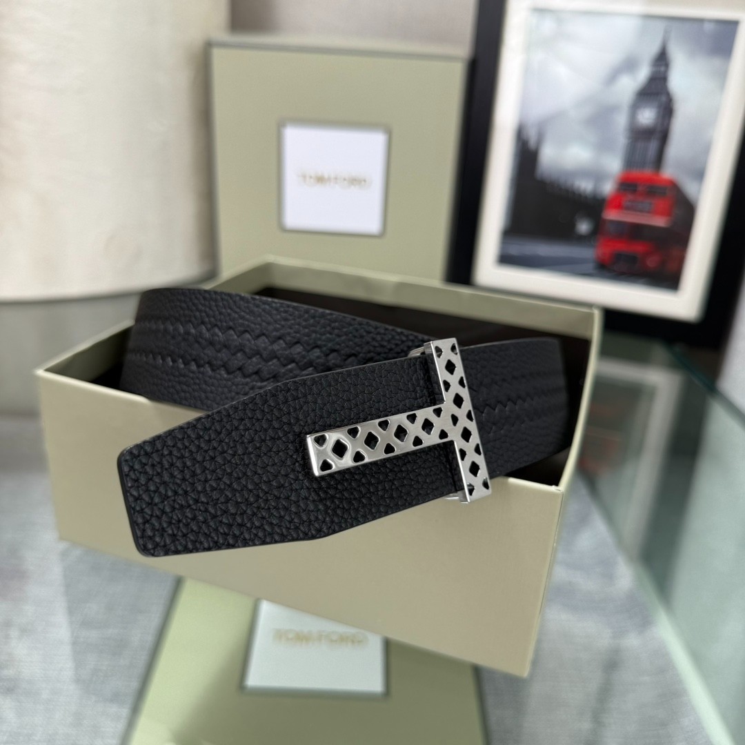Authentic Tom Ford Reversible Leather T-Buckle Belt Luxury Designer Fashion