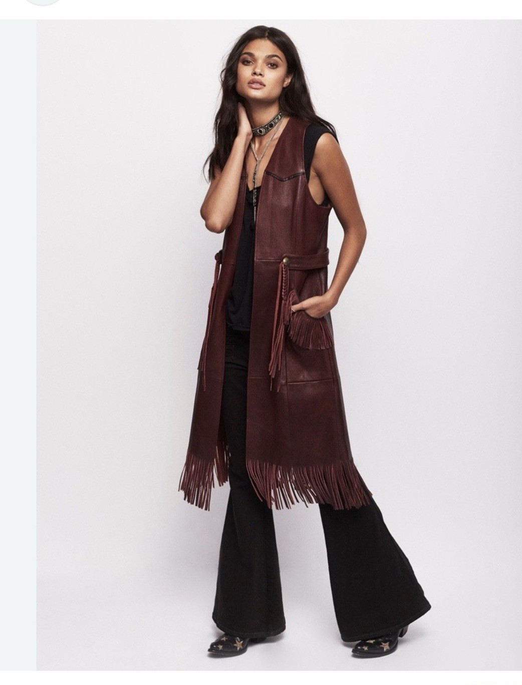 Free People Women’s Brown Long Fringe Vest Riley Size stile boho