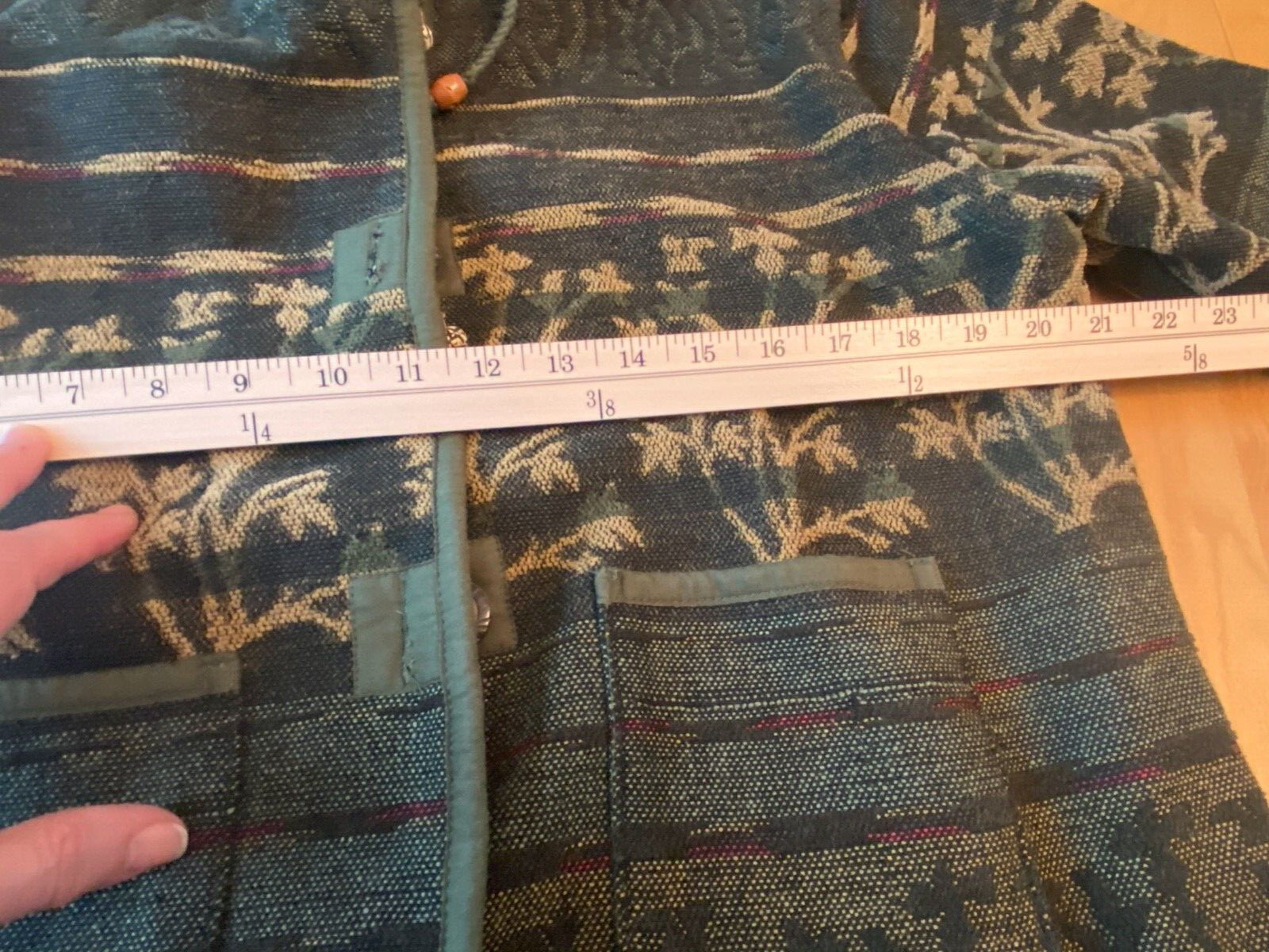 FLASHBACK JACKET WOMENS SZ M ART TO WEAR TAPESTRY TRIBAL BUTTONS FESTIVAL BOHO