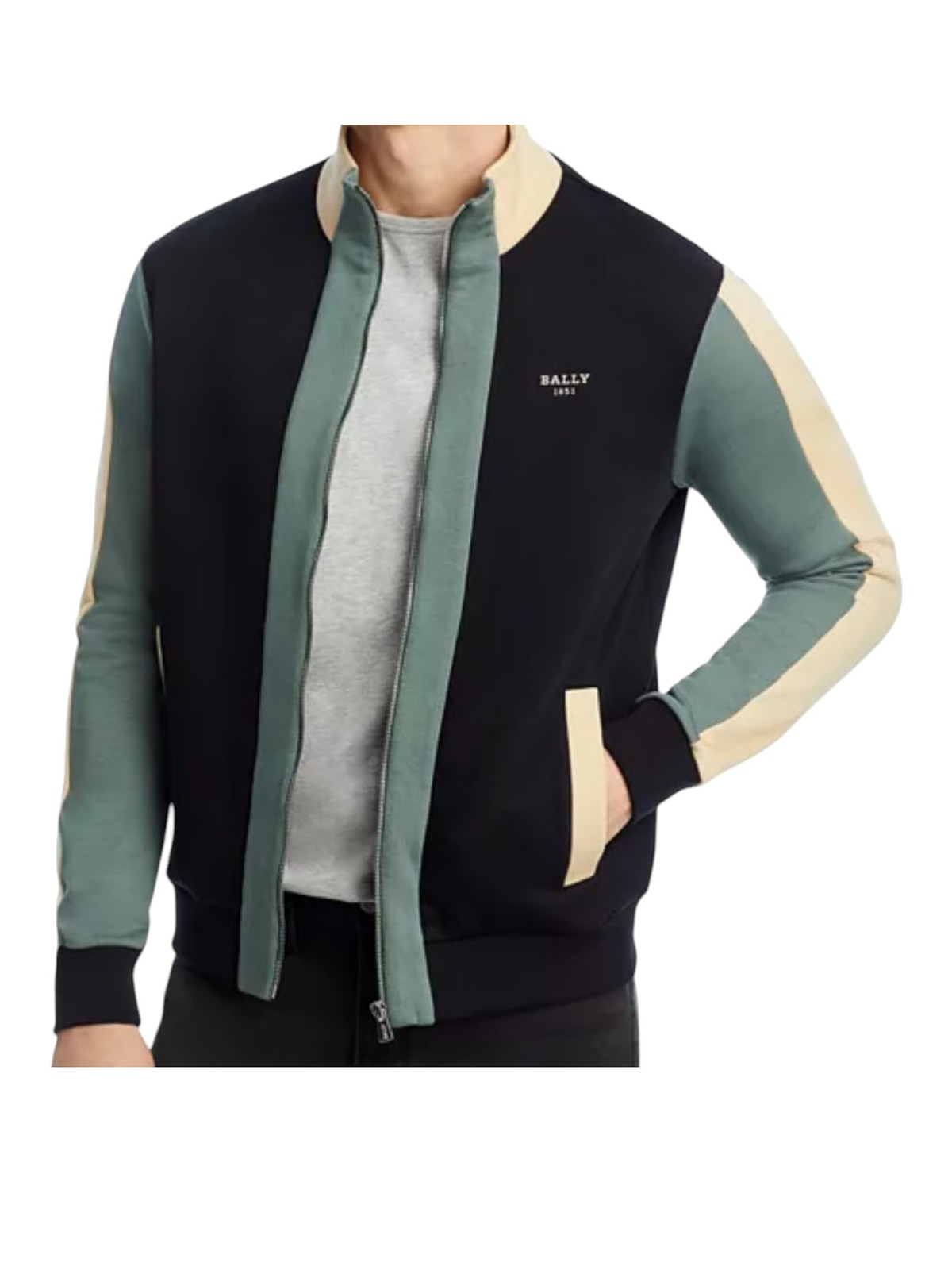 Bally 6302785 Men’s Black & Sage Organic Cotton Track Jacket MSRP $693