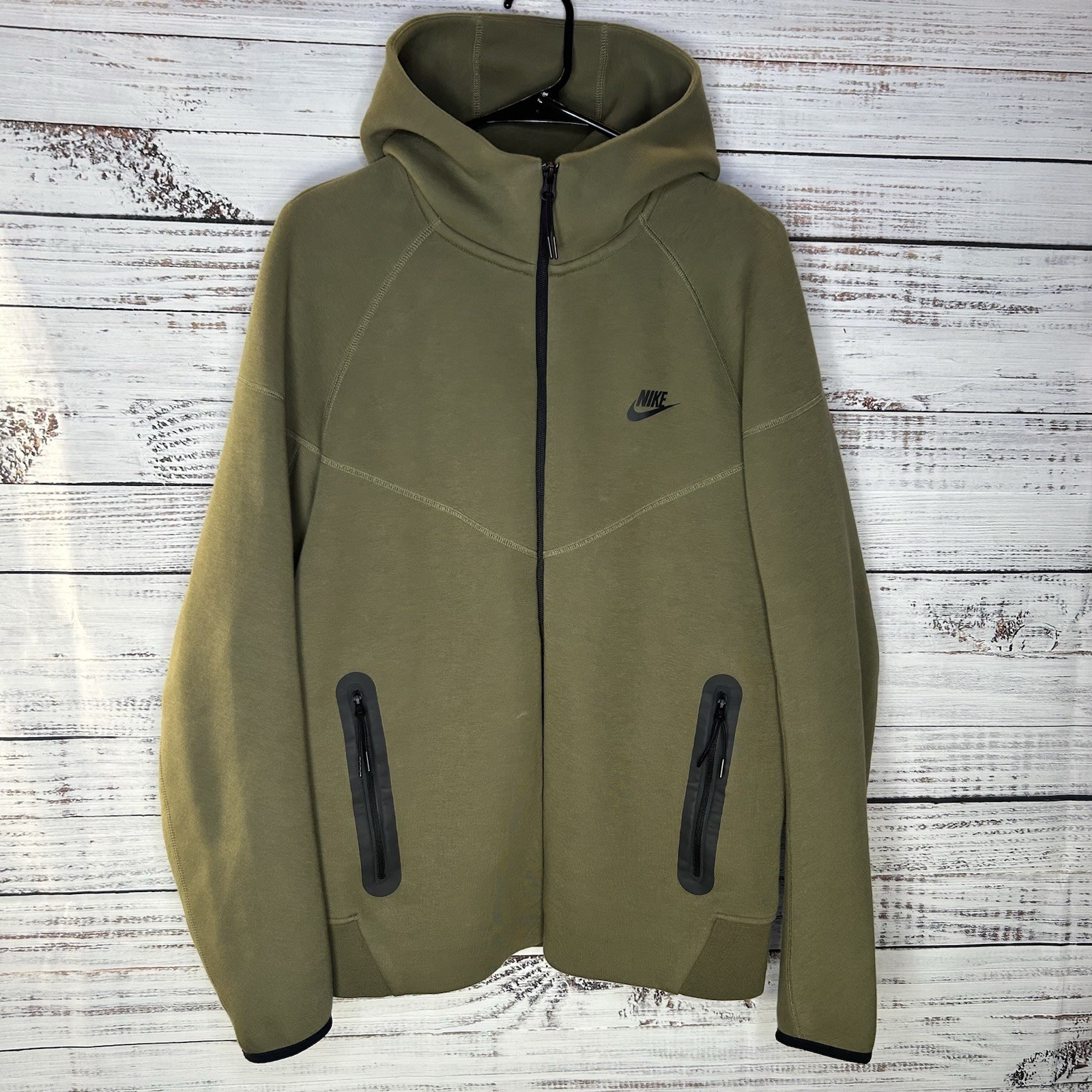Nike NSW Tech Fleece Full-Zip Hoodie Olive Green FB7921-222 Slim Fit Men’s Large