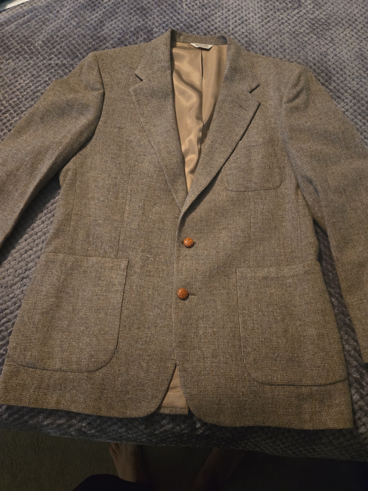 Vintage Stewart County Tweed Mens Blazer Sport Coat Elbow Patches Wool Blend.